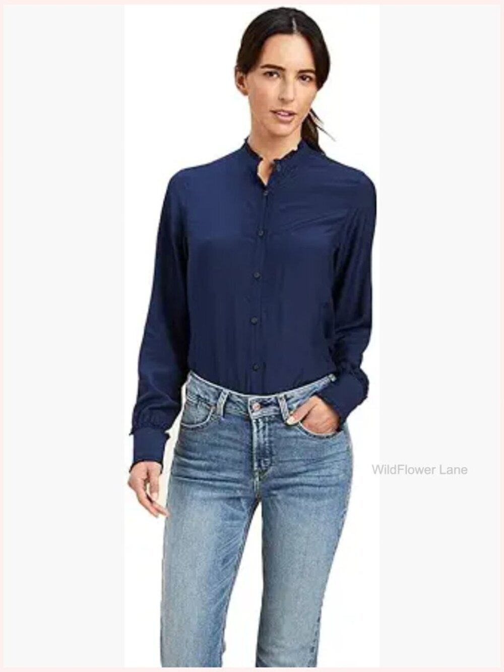 Long Sleeve Button Down Blouse Silky Viscose Top